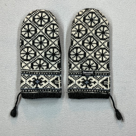 Thinsulate Accessories - Thinsulate Nordic Knit Mittens Womens Gray White Fair Isle Wool Blend 40g Lined